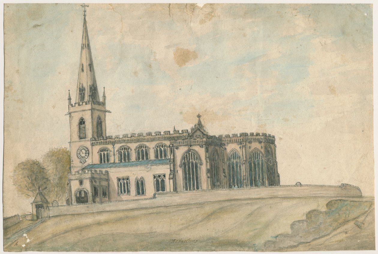 Wednesbury Kirche: Aquarell, nd [1762-1802] von Stebbing Shaw
