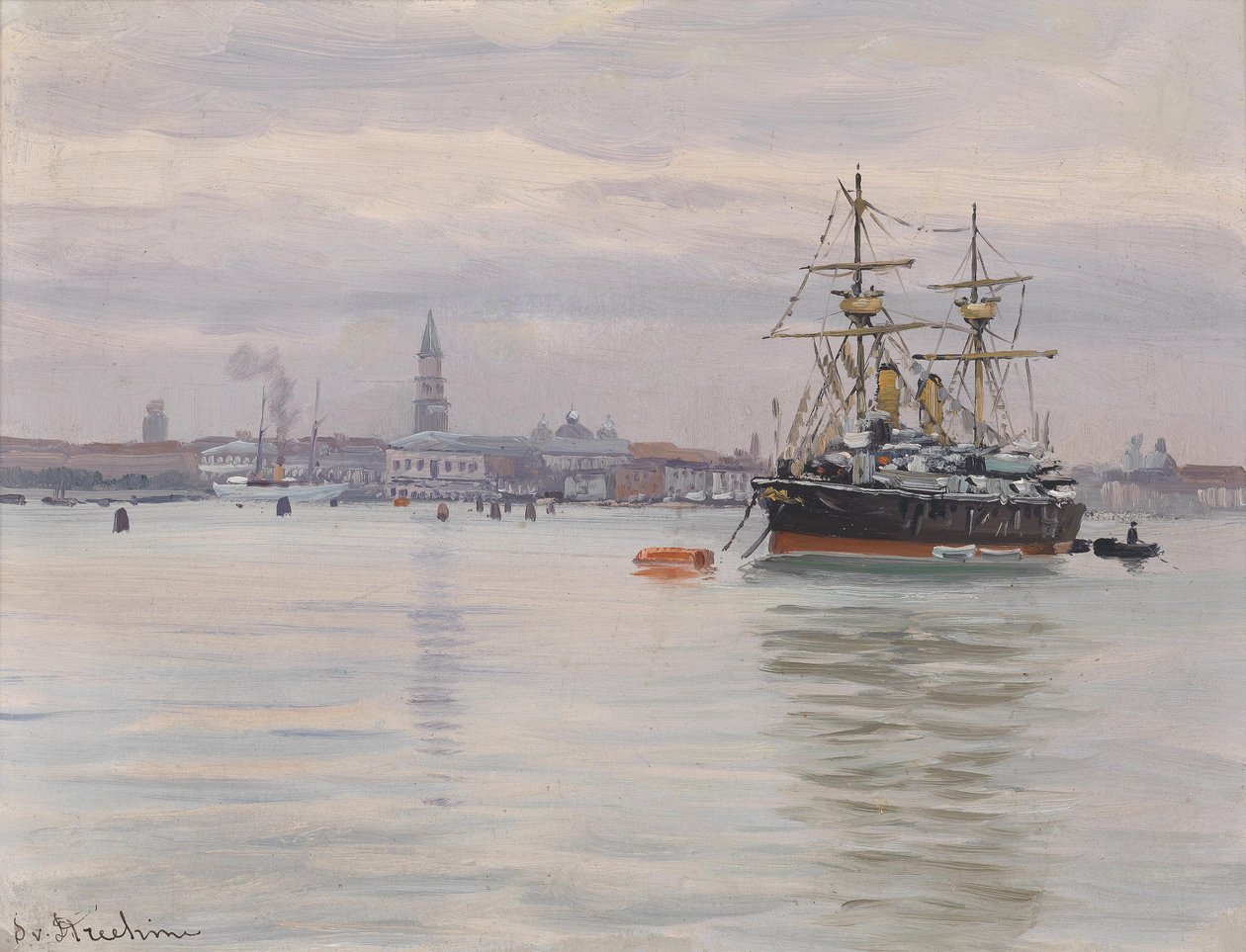 Dampfer vor Anker von Stefanie von Strechine