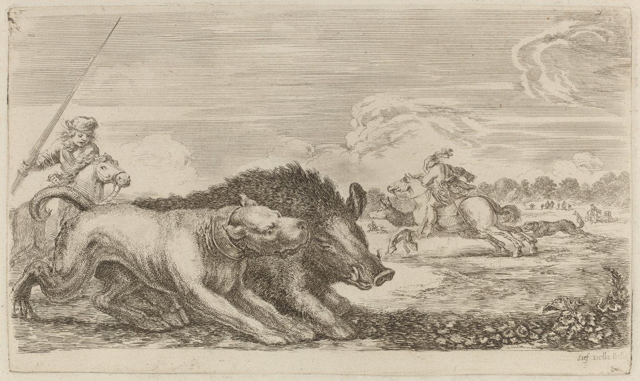 Von einem Hund gejagtes Wildschwein von Stefano della Bella