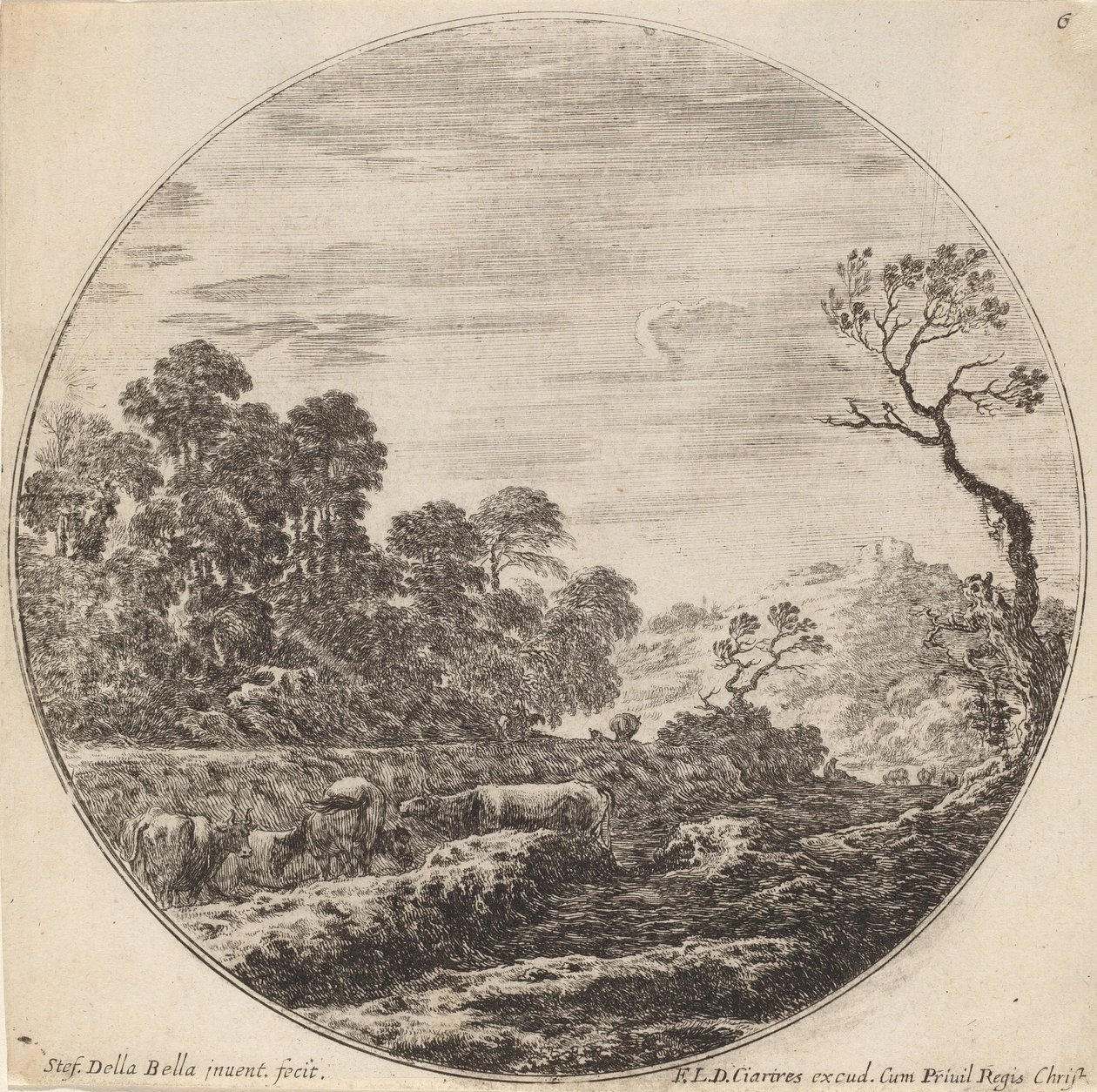 Kühe weiden in einem Tal, 1646 von Stefano della Bella