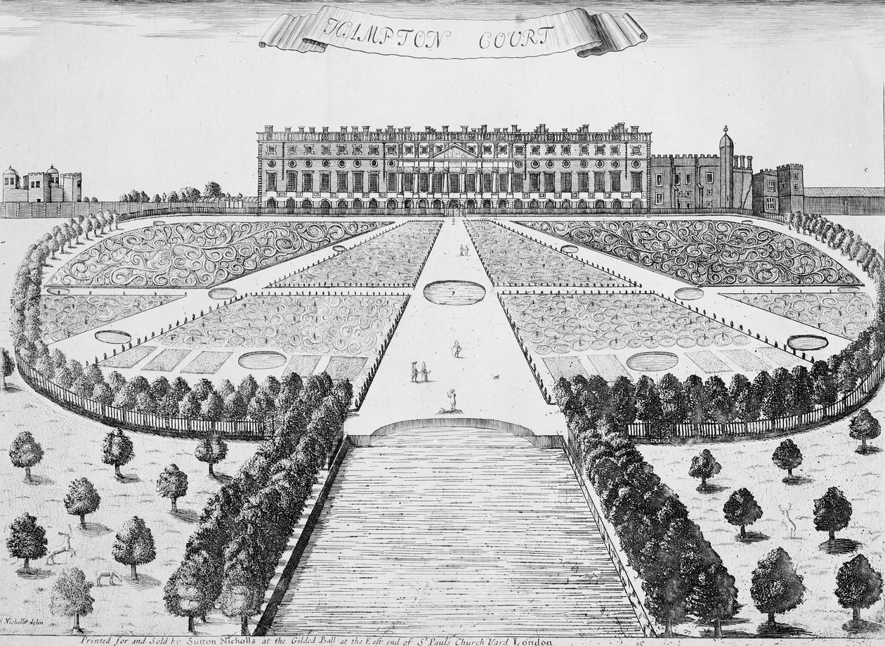 Hampton Court Ostfront, um 1830 von Sutton Nicholls