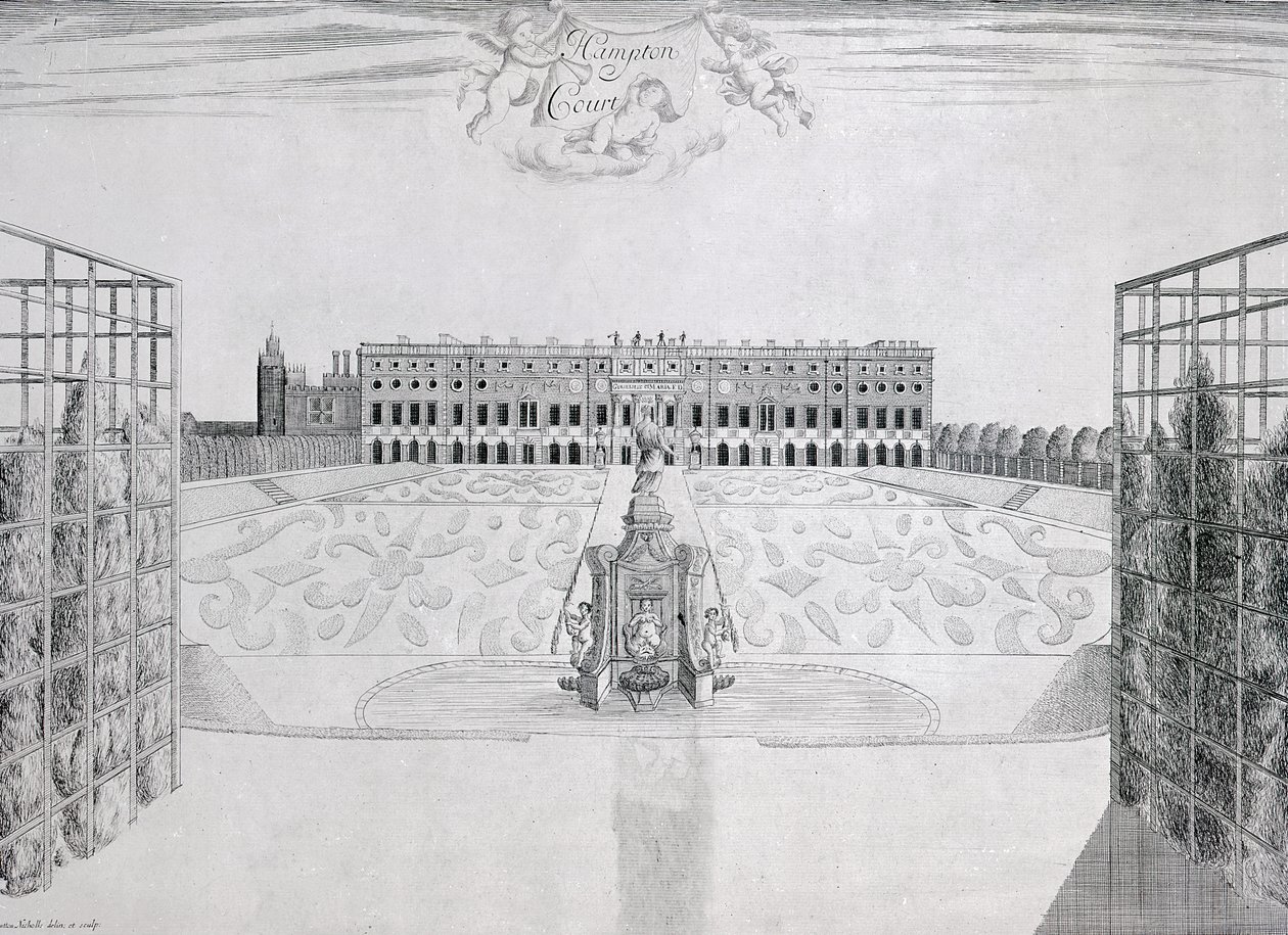 Hampton Court Südfront, um 1830 von Sutton Nicholls