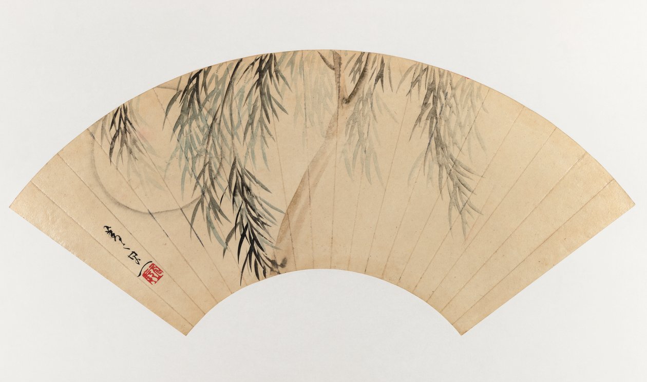 Weide und Mond (Fächerbild) von Suzuki Kiitsu