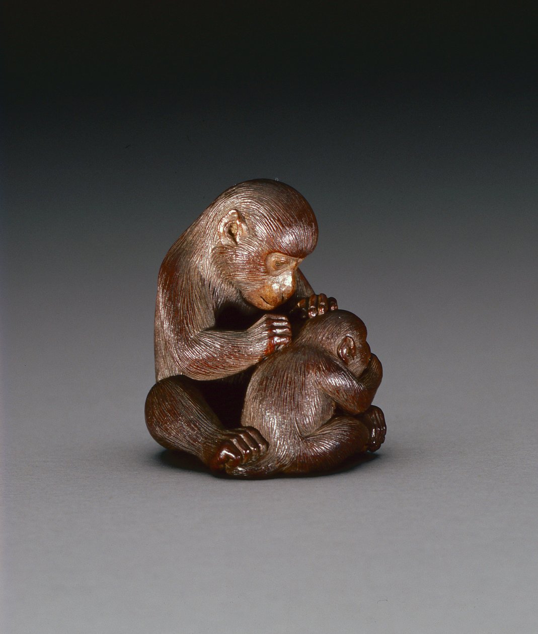 Netsuke, das eine Mutteraffe und ihren Sohn darstellt, ca. 1880-1900 von Suzuki Tokuku