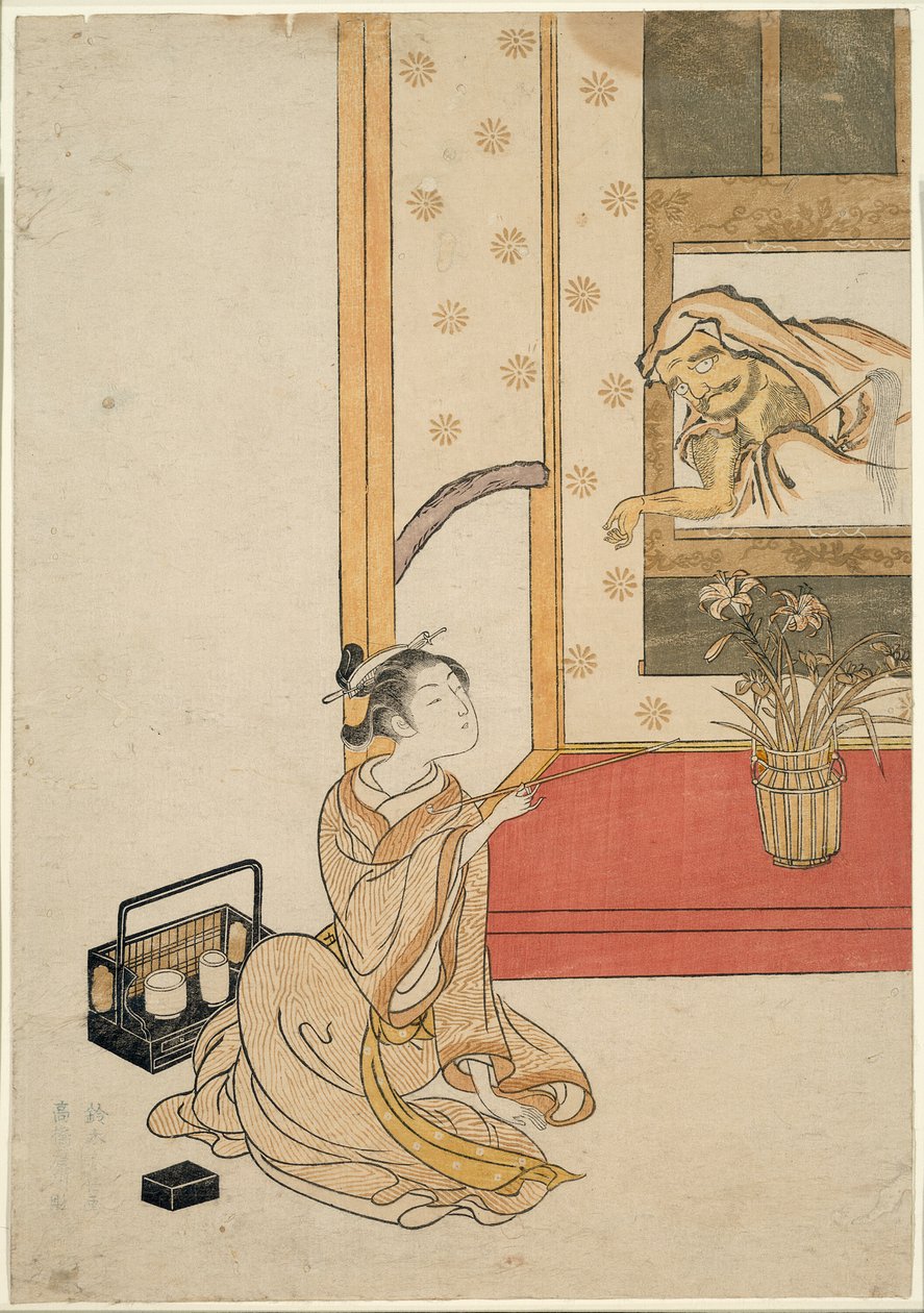 Daruma eine Zigarette geben von Suzuki Harunobu