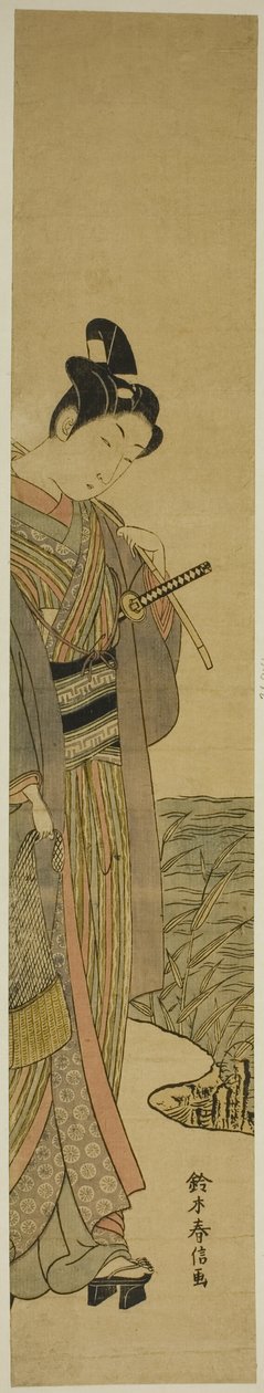 Junger Mann mit Angelrute und Netz von Suzuki Harunobu