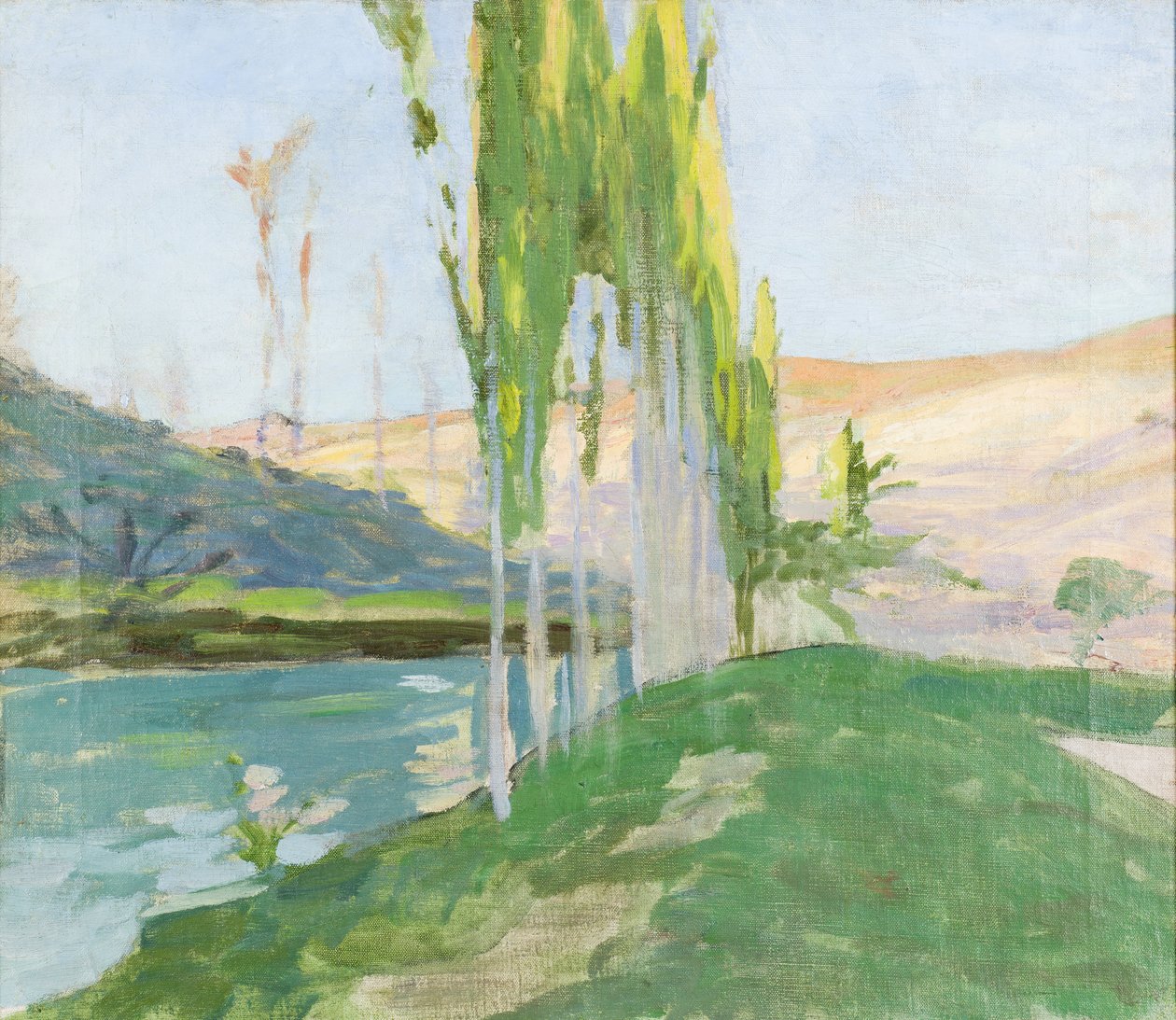 Pappeln, die in der Nähe eines Wasserlaufs wachsen von Sven Richard Bergh