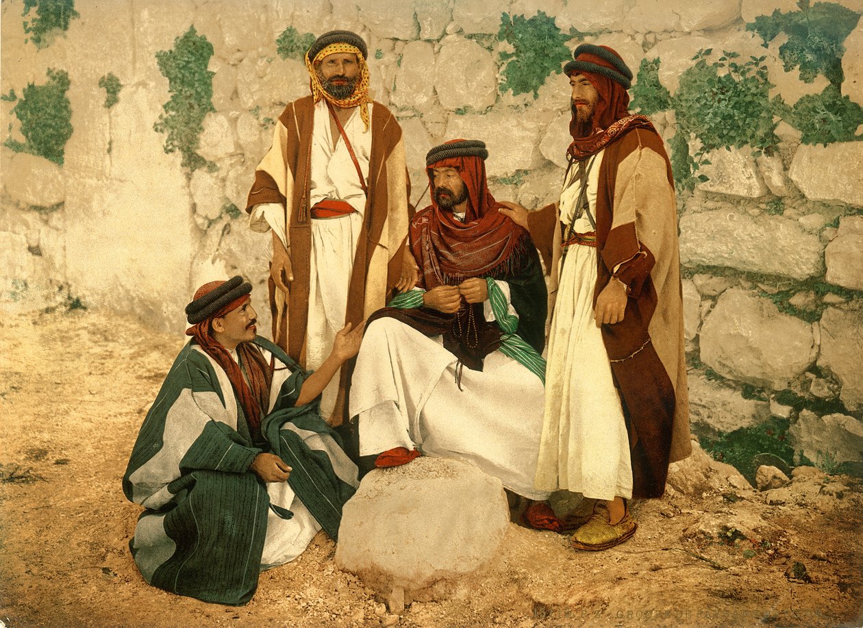 Gruppe von Bauern im Gespräch in Siloah, Jerusalem, ca. 1880-1900 von Swiss Photographer