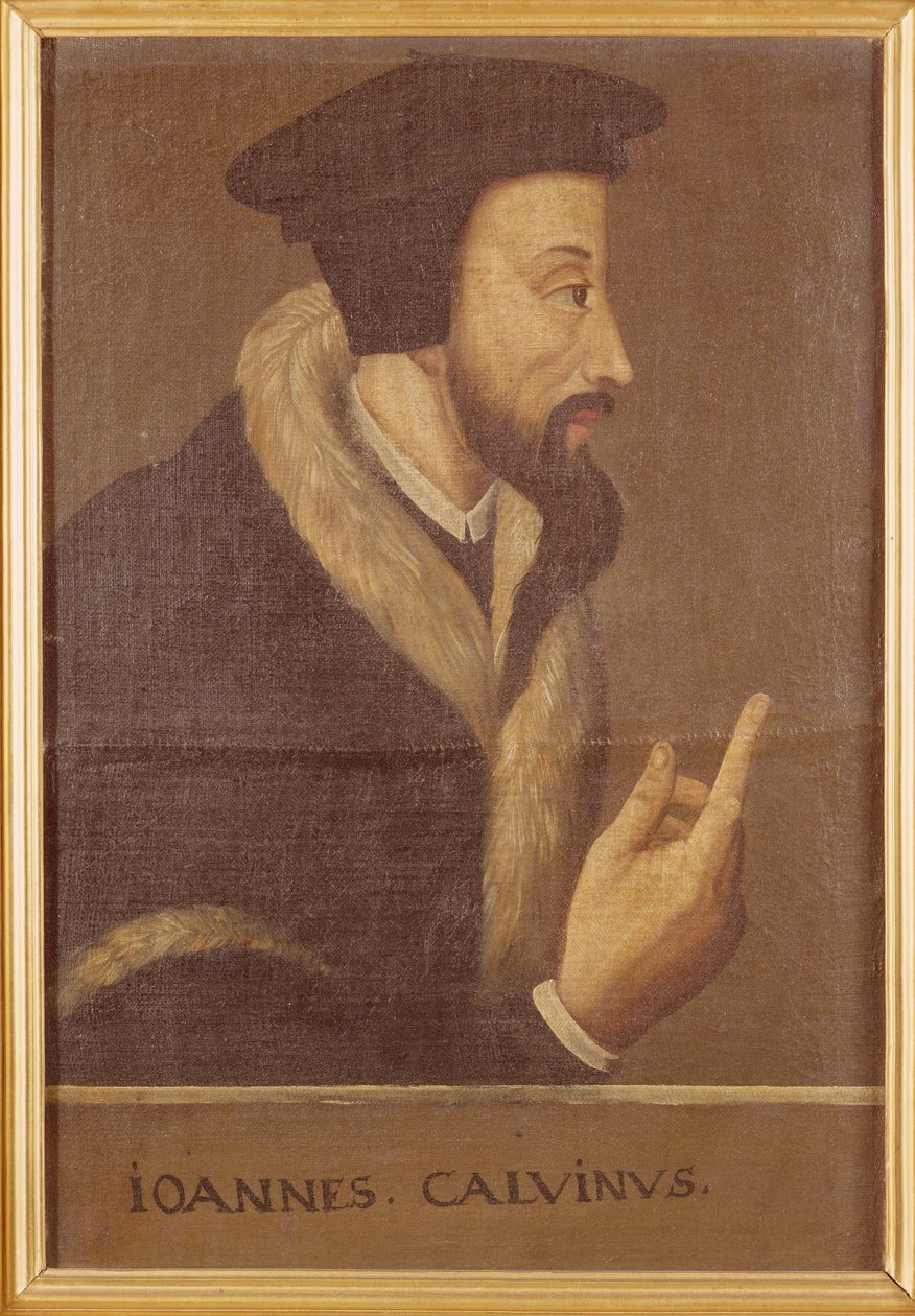Porträt von John Calvin (1509-64), französischer Theologe und Reformator von Swiss School