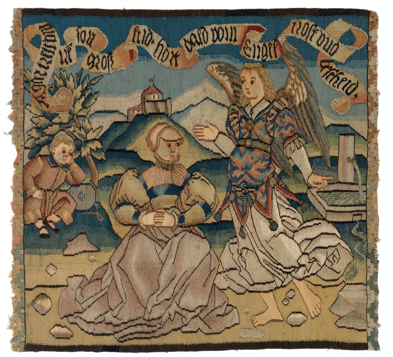 Wandteppichpanel mit Hagar und dem Engel von Swiss School