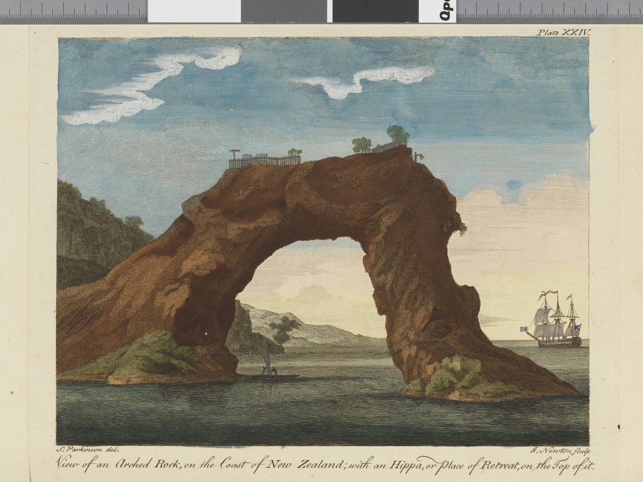 Ansicht eines gewölbten Felsens, Illustration aus A journal of a voyage to the South Seas : in His Majestys ship, the Endeavour, 1794 von Sydney
