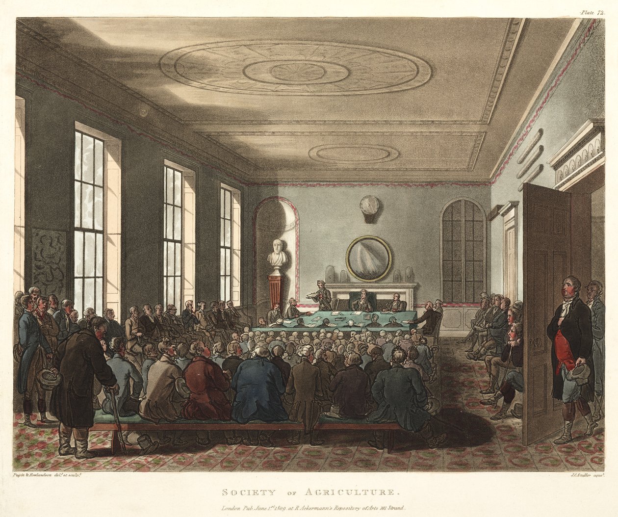 Gesellschaft für Landwirtschaft, aus Ackermanns Microcosm of London, graviert von Joseph Constantine Stadler, 1809 von T. and Pugin Rowlandson