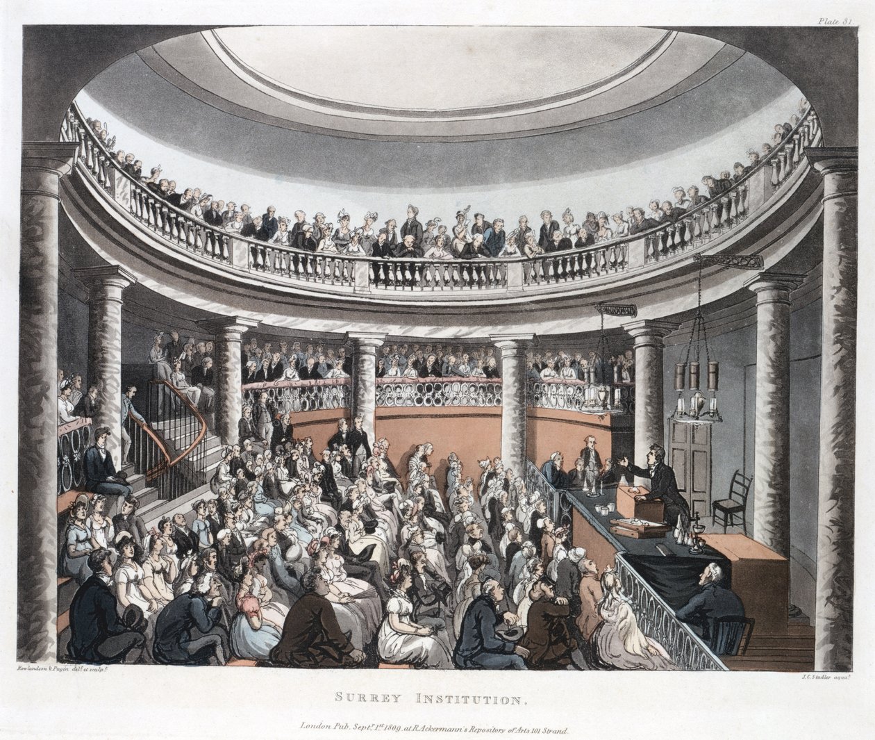 Surrey Institution, Blackfriars, aus Ackermanns Microcosm of London, graviert von Joseph Constantine Stadler, 1808 von T. and Pugin Rowlandson