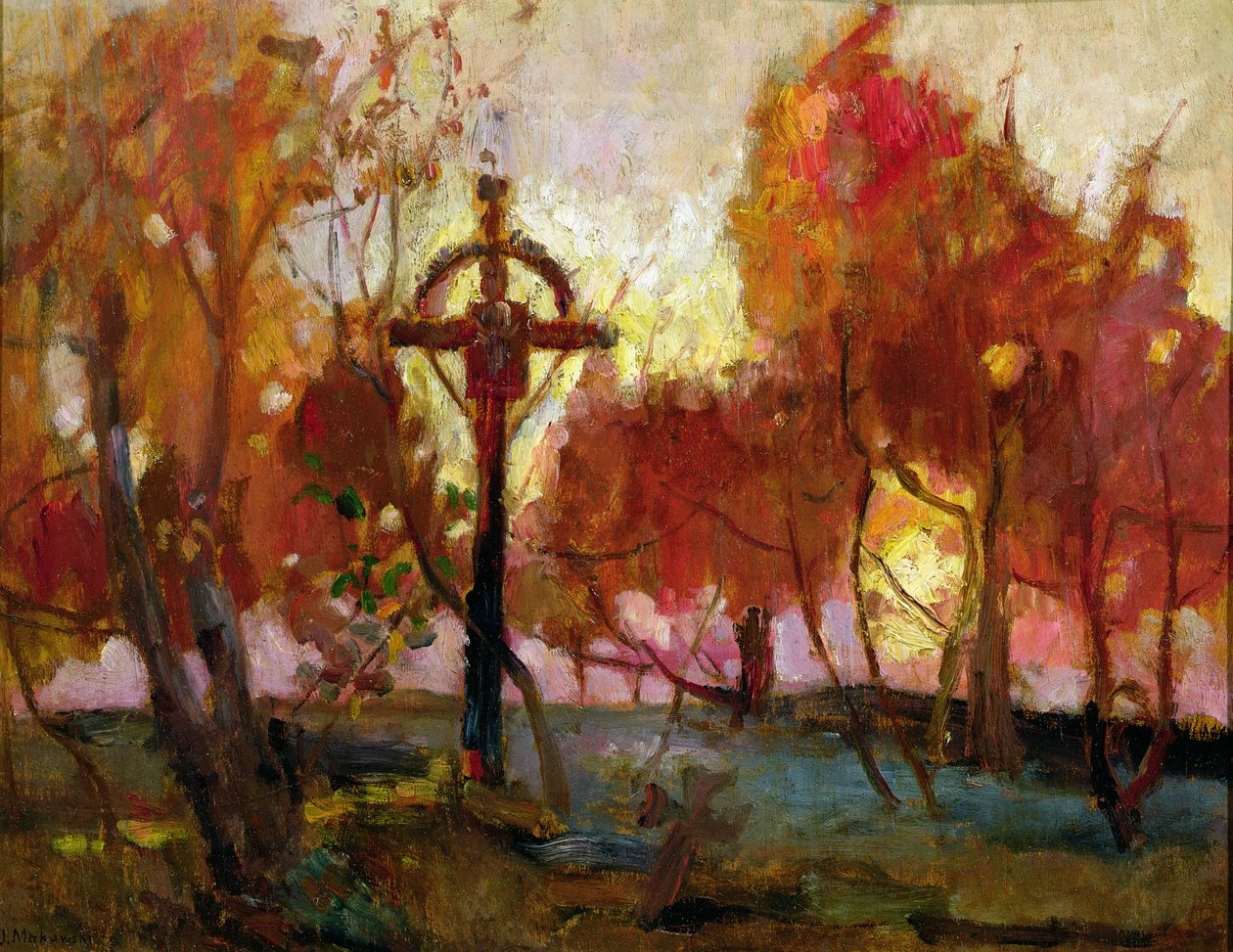 Landschaft mit einem Kreuz von Tadeusz Makowski