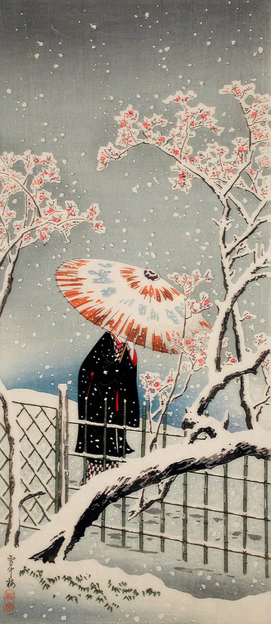 Pflaumenbaum im Schnee von Takahashi Hiroaki