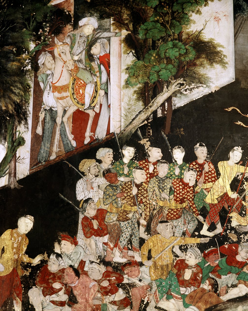 Söldner aus der Armee der 101 Königreiche, Detail des Mahosadha Jataka (Wandgemälde) von Thai School