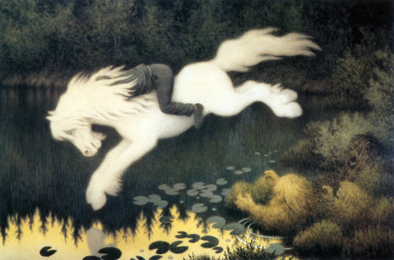 Junge auf weißem Pferd von Theodor Kittelsen