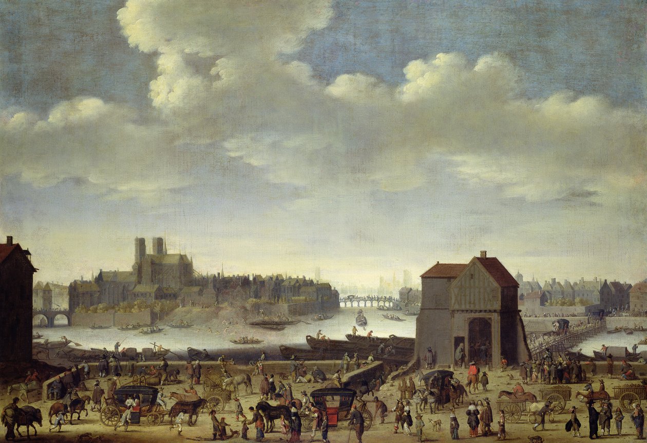 Ansicht der Brücke und des Quai de la Tournelle, ca. 1645 von Theodor Matham