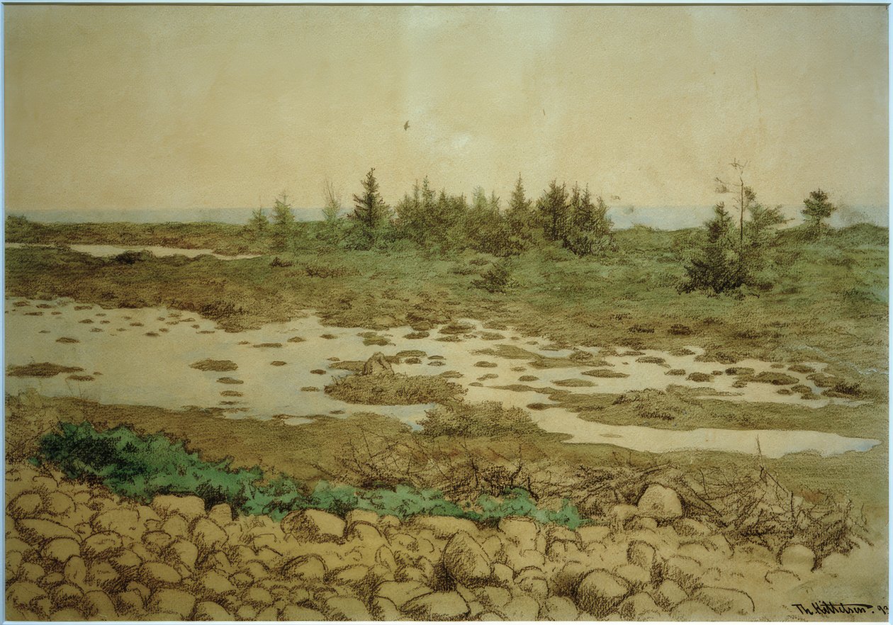 Rollende Steine, Wasser und Sträucher von Theodor Kittelsen
