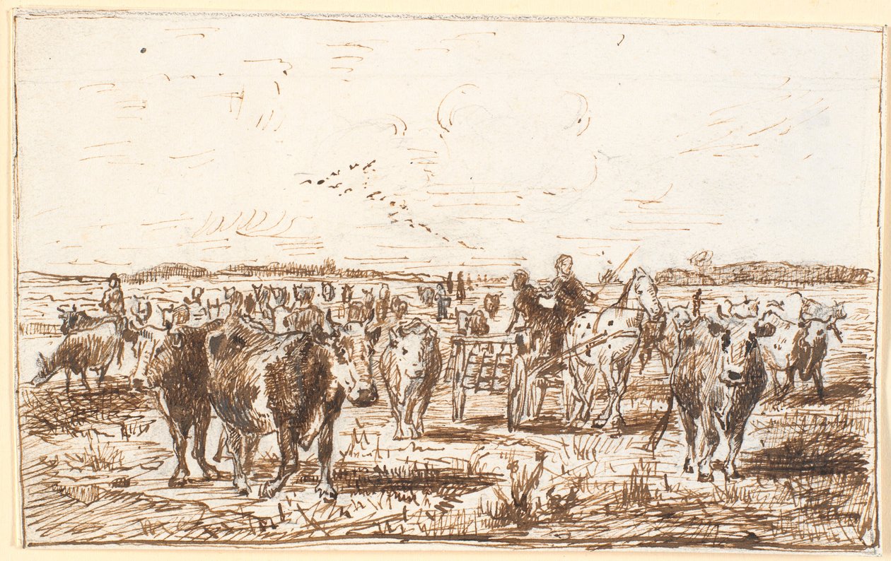 Vieh und Milchwagen auf einer Wiese von Theodor Philipsen