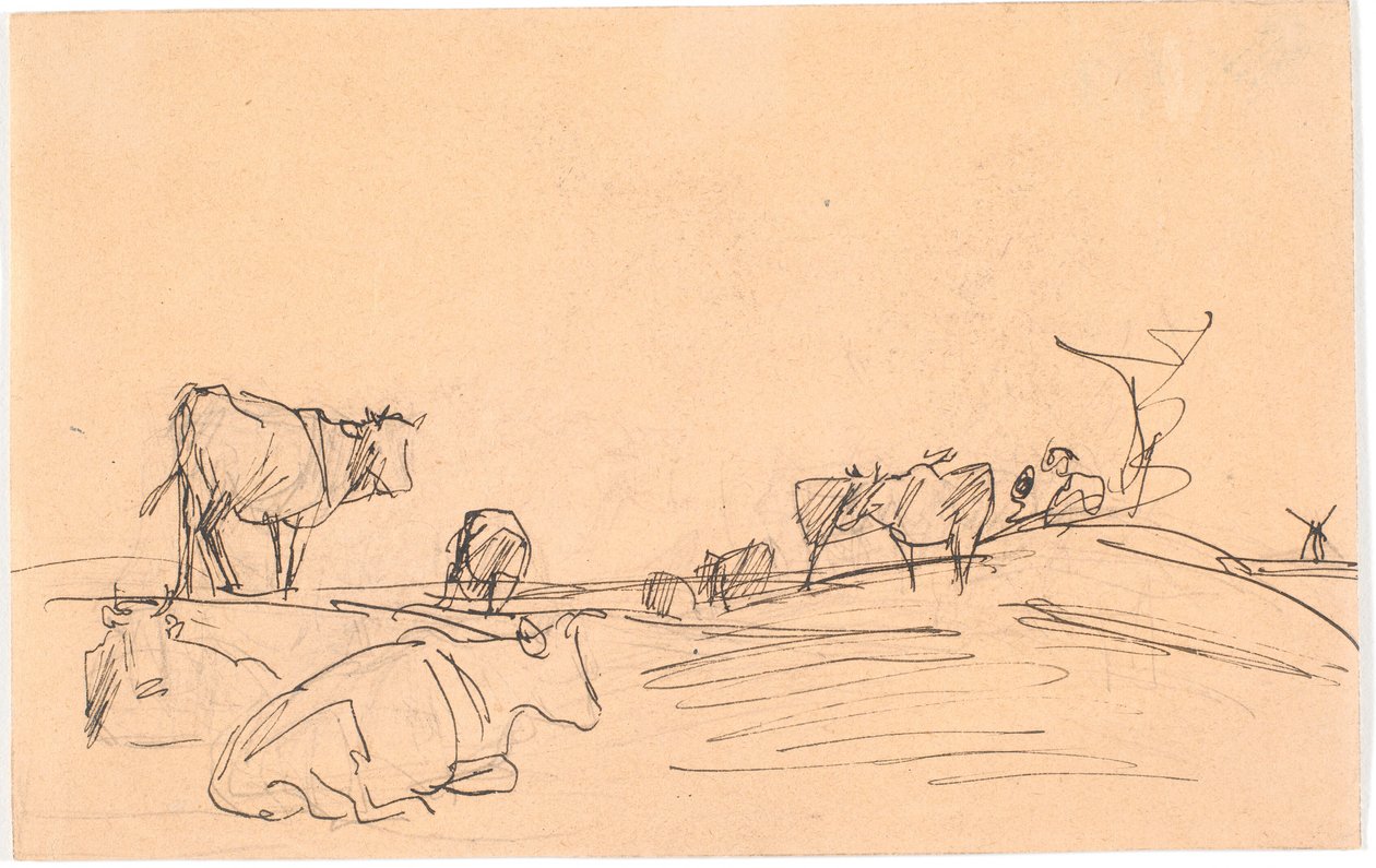 Landschaft mit liegenden und stehenden Kühen von Theodor Philipsen