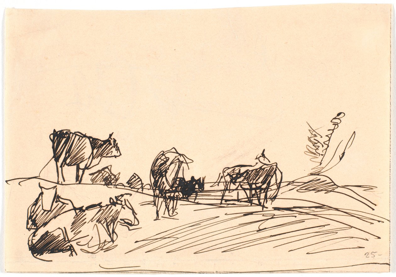 Landschaft mit liegenden und stehenden Kühen von Theodor Philipsen