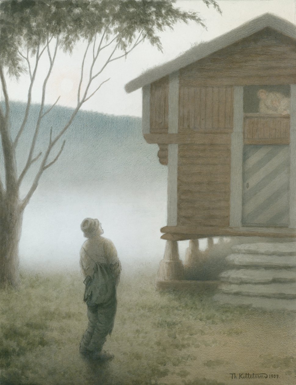 Mädchen, öffnet die Tür von Theodor Kittelsen