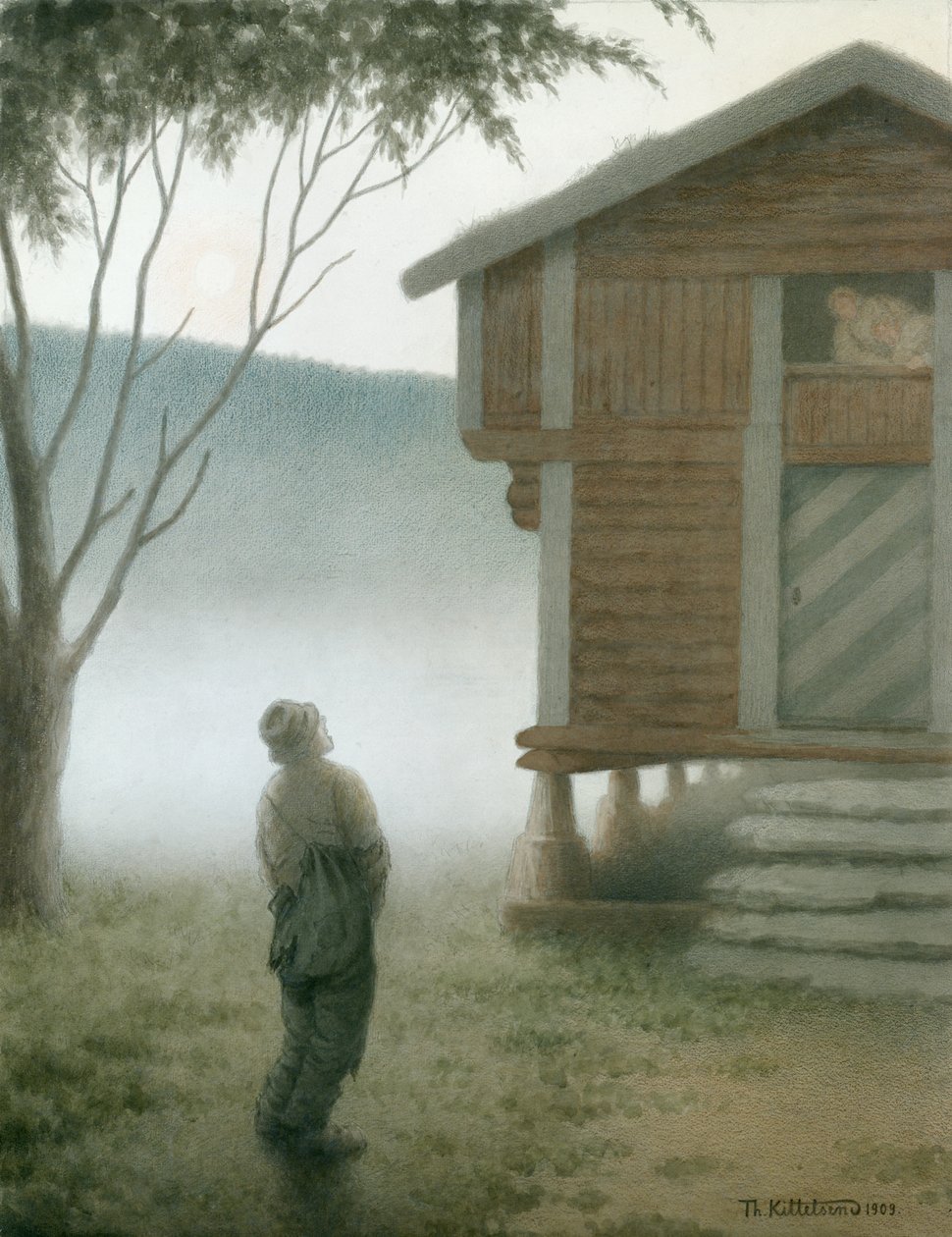Mädchen, öffnet die Tür von Theodor Kittelsen