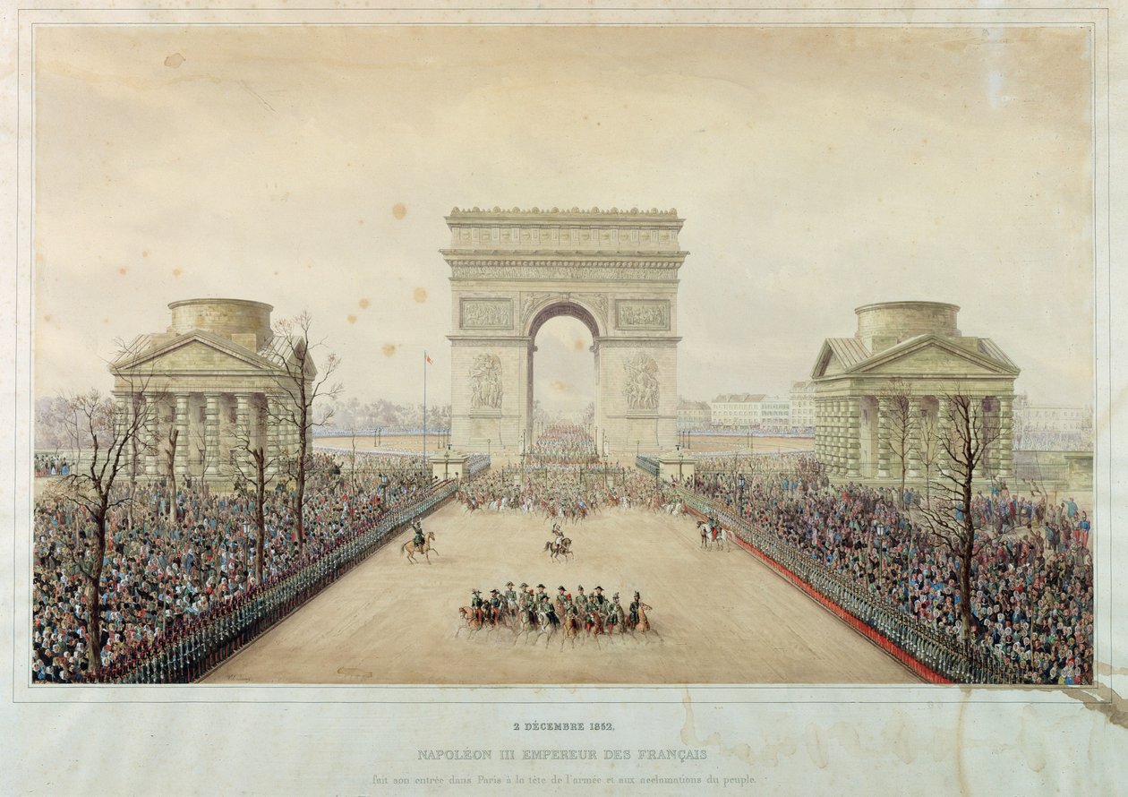 Einzug von Napoleon III. in Paris durch den Arc de Triomphe, am 2. Dezember 1852 von Theodore Jung