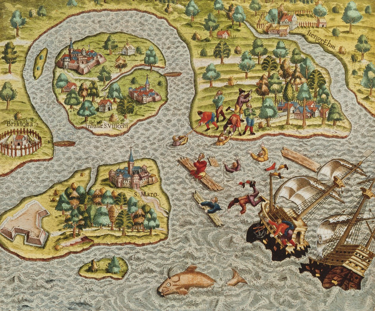 Ein Schiffswrack vor einer barbarischen Küste, aus Americae Tertia Pars, 1562 von Theodore de Bry