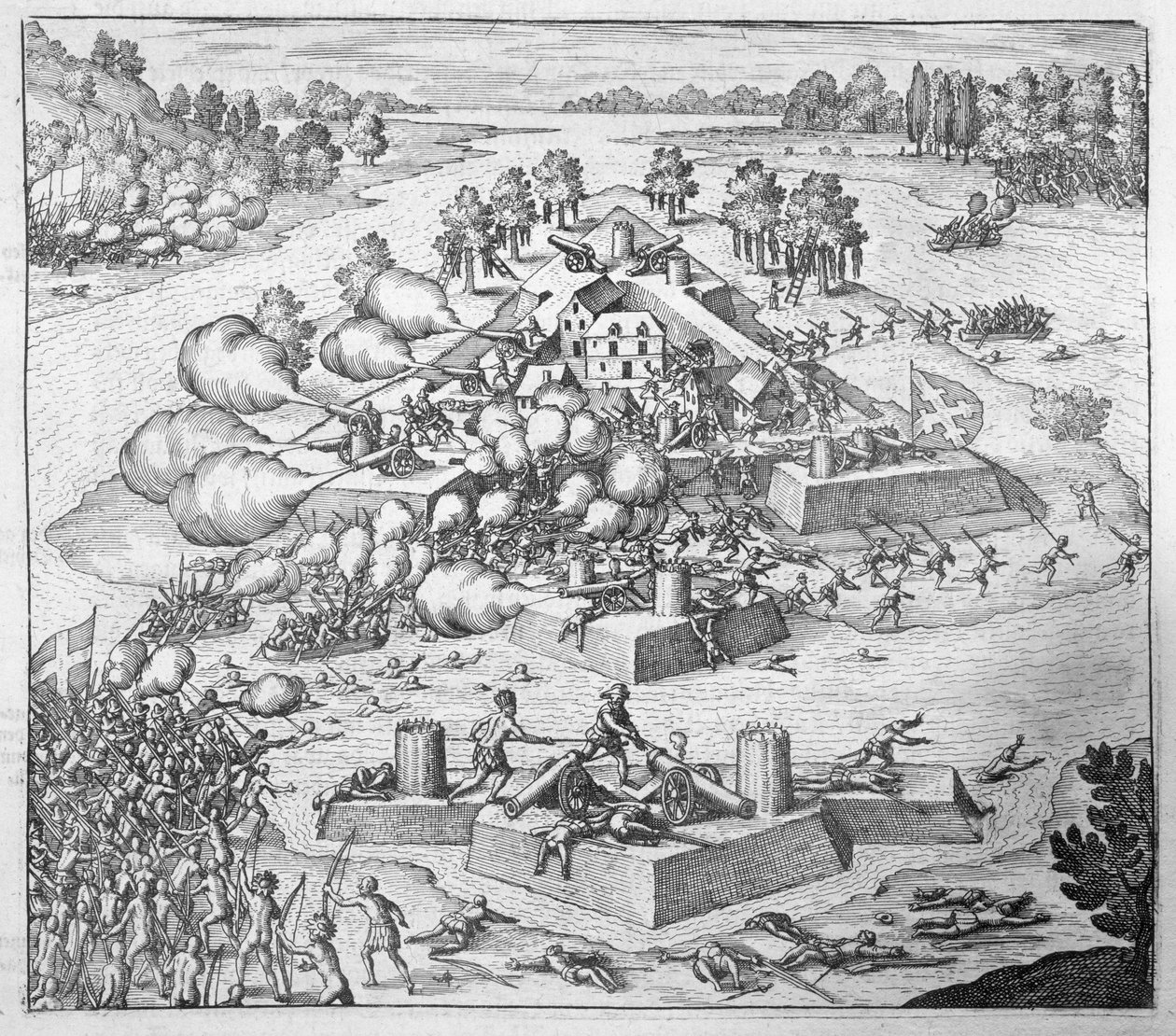 Vernichtung der französischen protestantischen Siedler, Fort Charles, Florida, 1562, aus 