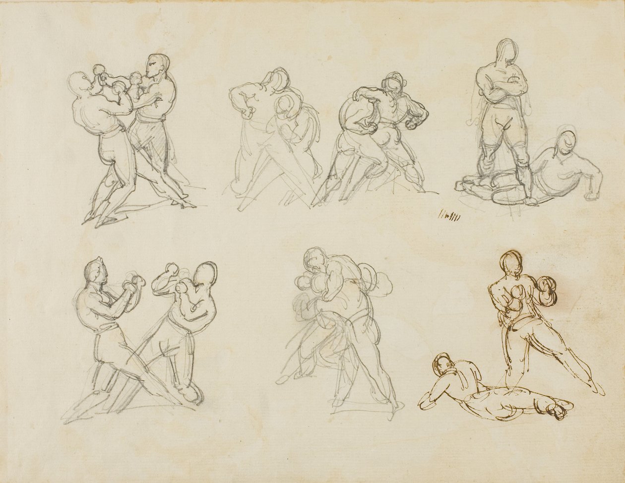 Sieben Skizzen von Boxer-Paaren von Theodore Gericault