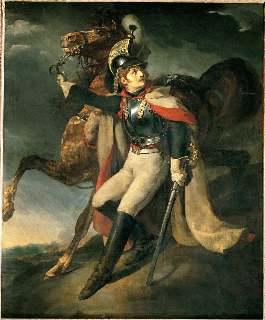Verwundeter Dragoner verlässt das Kreuzfeuer von Theodore Gericault