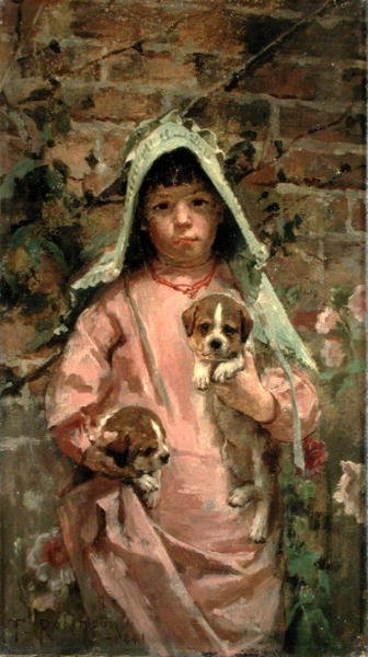 Mädchen mit Welpen von Theodore Robinson