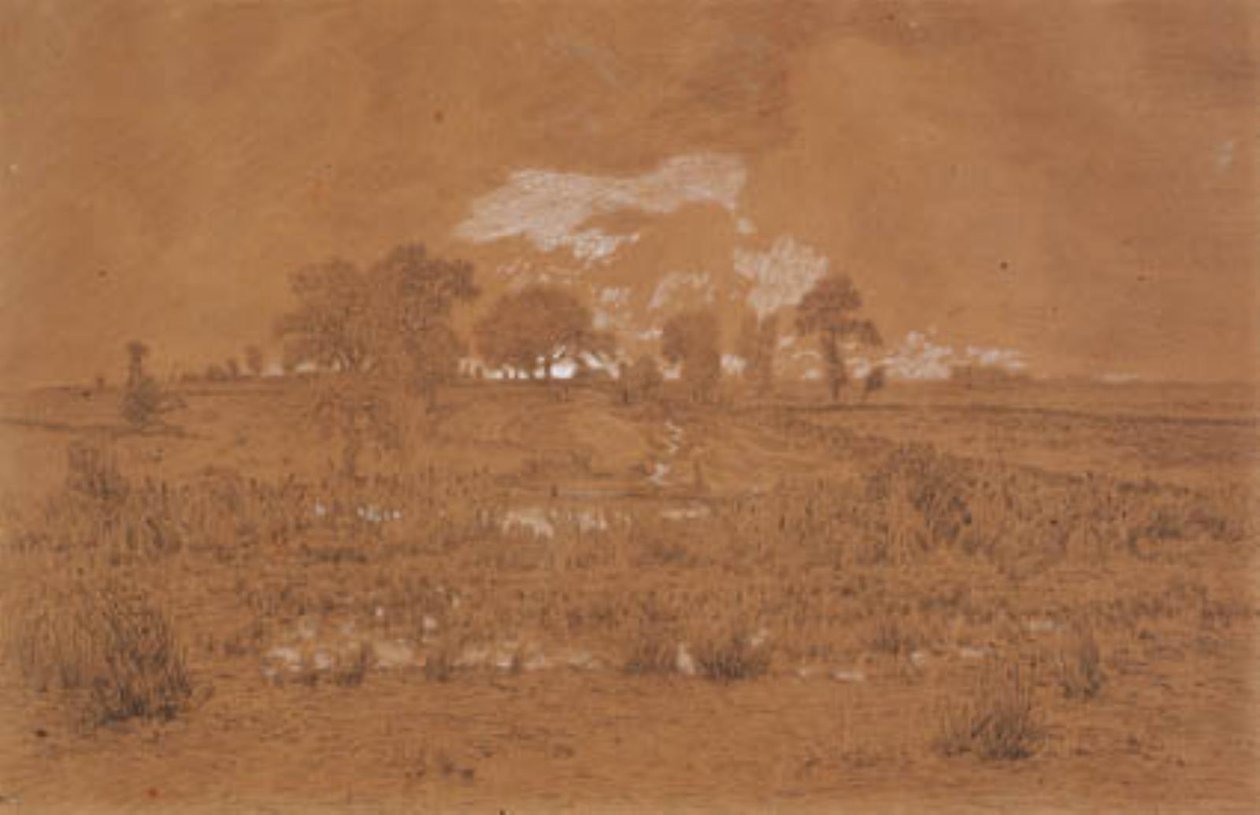 Abendlandschaft mit einem Moor von Theodore Rousseau
