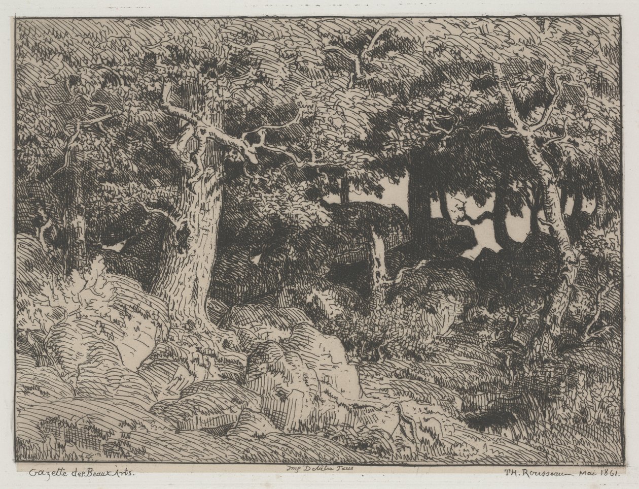 Eichen und Felsen von Pierre Etienne Theodore Rousseau