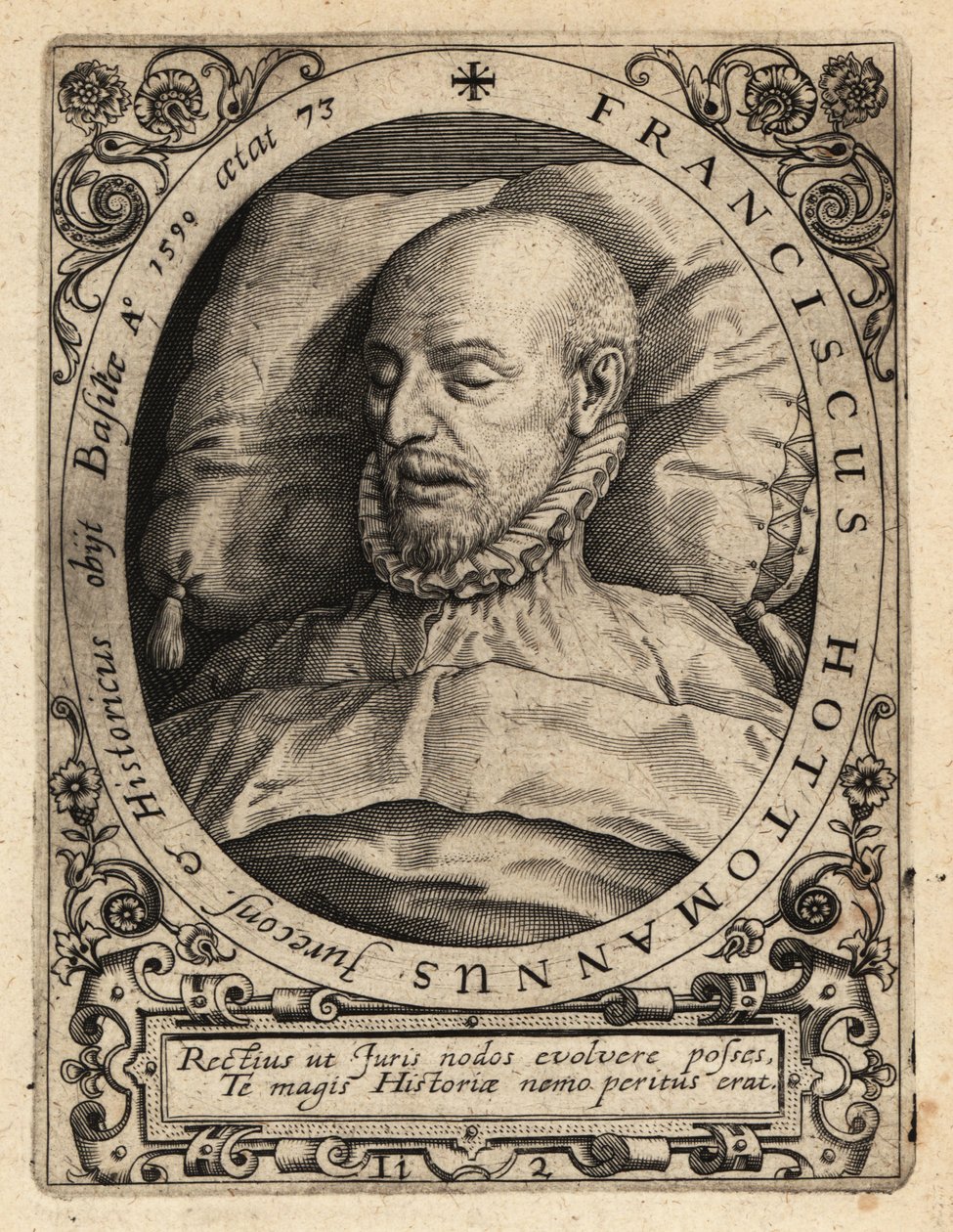 Francois Hotman auf seinem Sterbebett von Theodore de Bry
