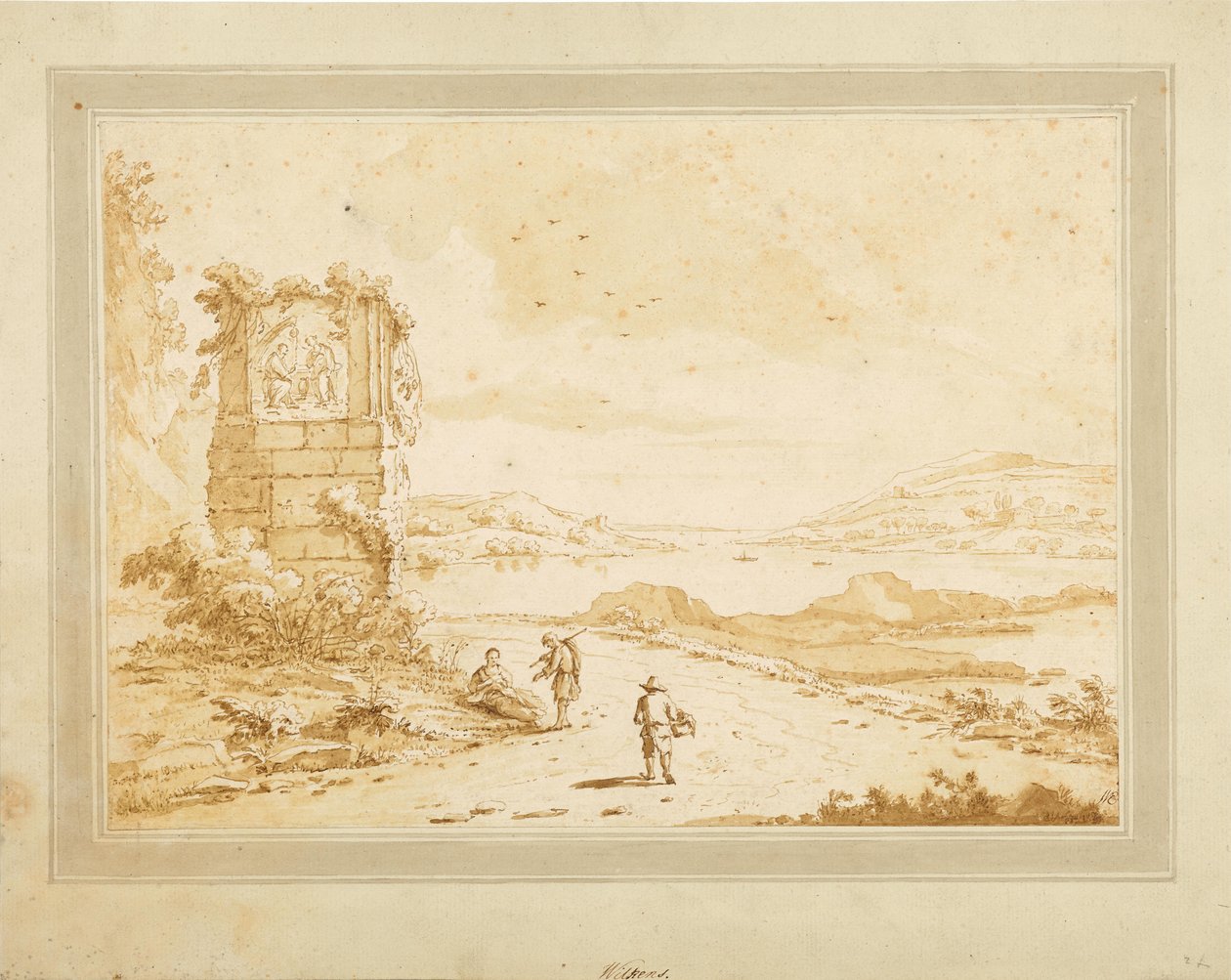 Meeresbucht mit Ruine und figürlicher Staffage von Theodorus Wilkens