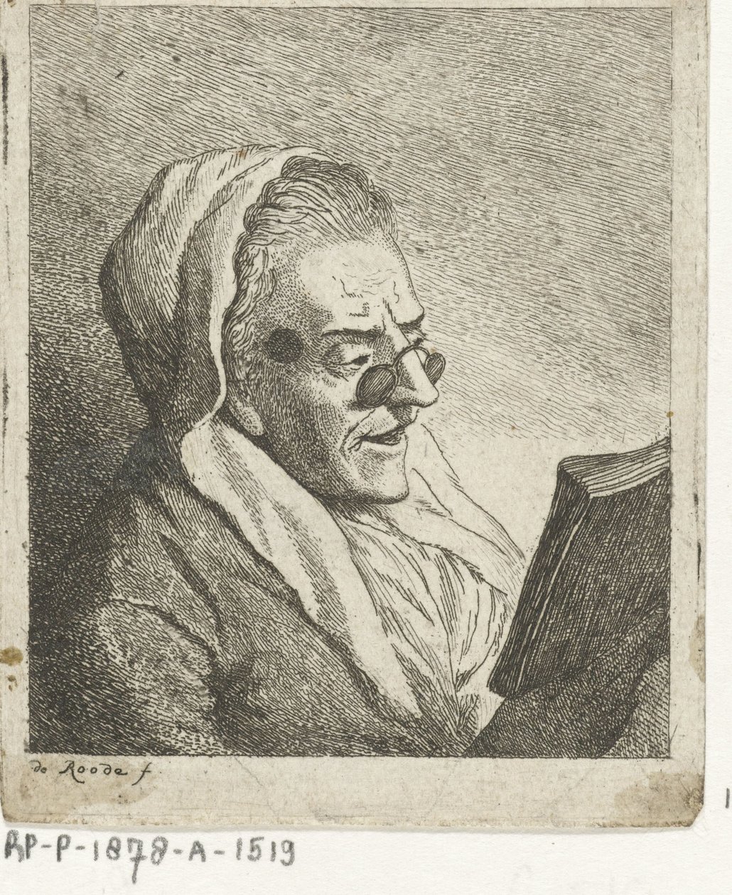 Lesende alte Frau mit Kneifer von Theodorus de Roode