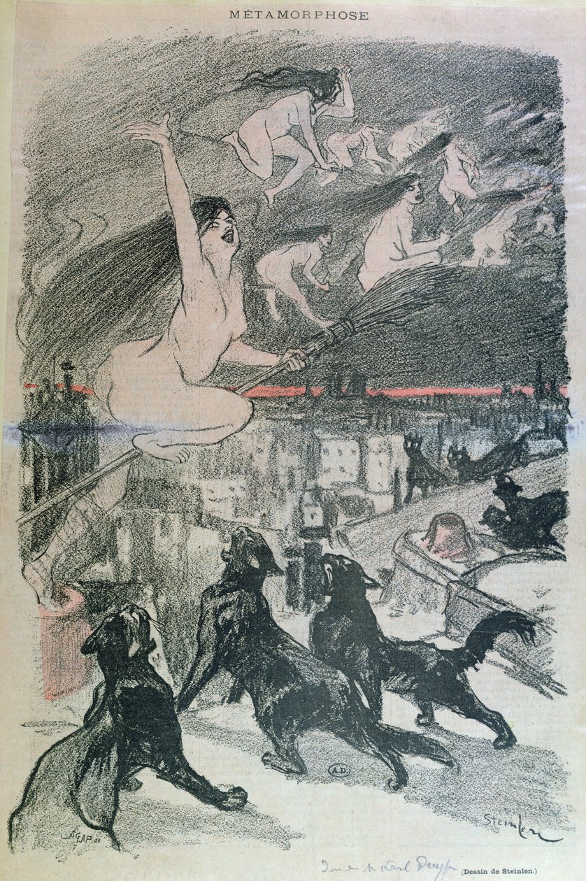 Metamorphose - schwarze Katzen verwandeln sich in Hexen, späte 19. Jahrhundert von Théophile Alexandre Steinlen
