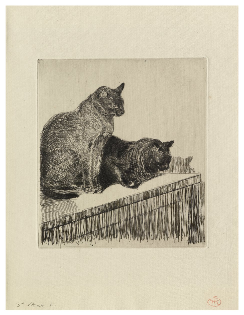 Zwei Katzen auf einem Möbelstück von Théophile Alexandre Steinlen
