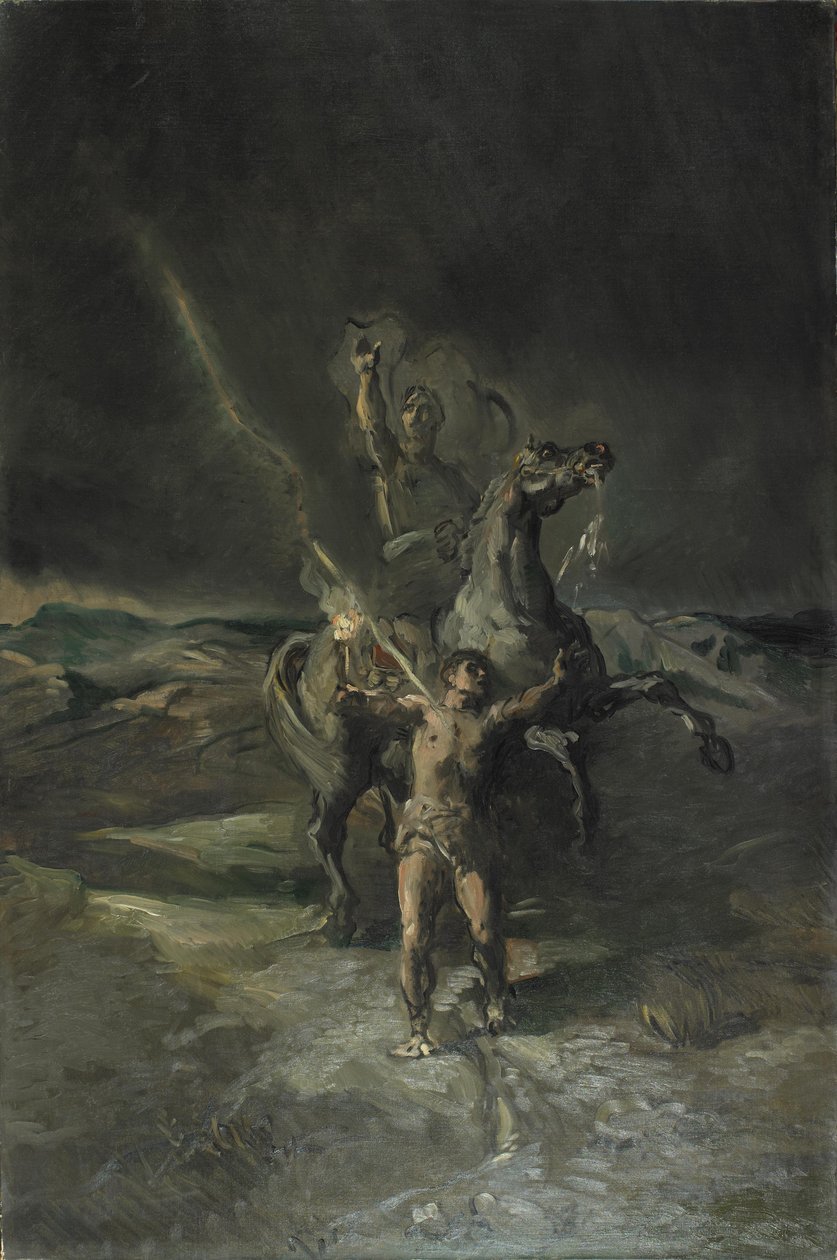 Römischer Kaiser zu Pferd und sein Sklave vom Blitz getroffen von Théodore Chassériau