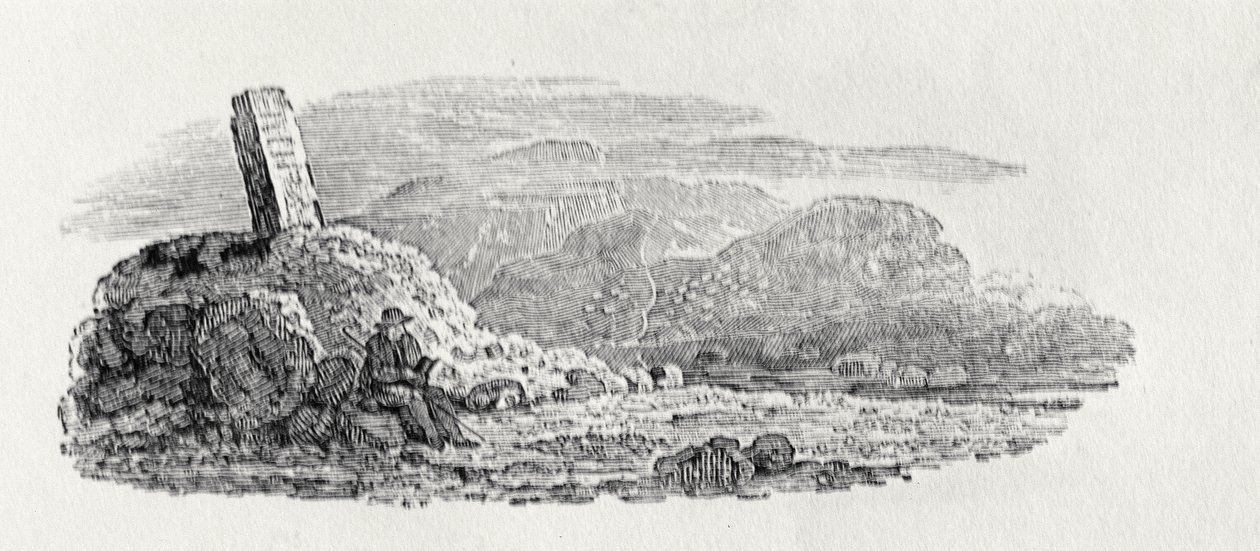 Reisender liest unter einem Meilenstein von Thomas Bewick