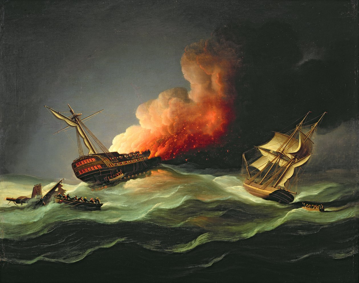 Der Ostindienfahrer Kent in Brand in der Biskaya von Thomas Buttersworth