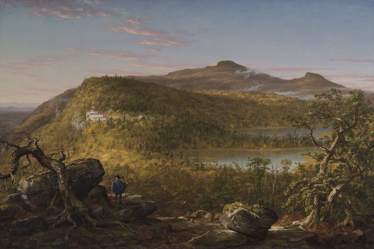 Blick auf die zwei Seen und das Berghaus, Catskill Mountains, Morgen (1844) von Thomas Cole