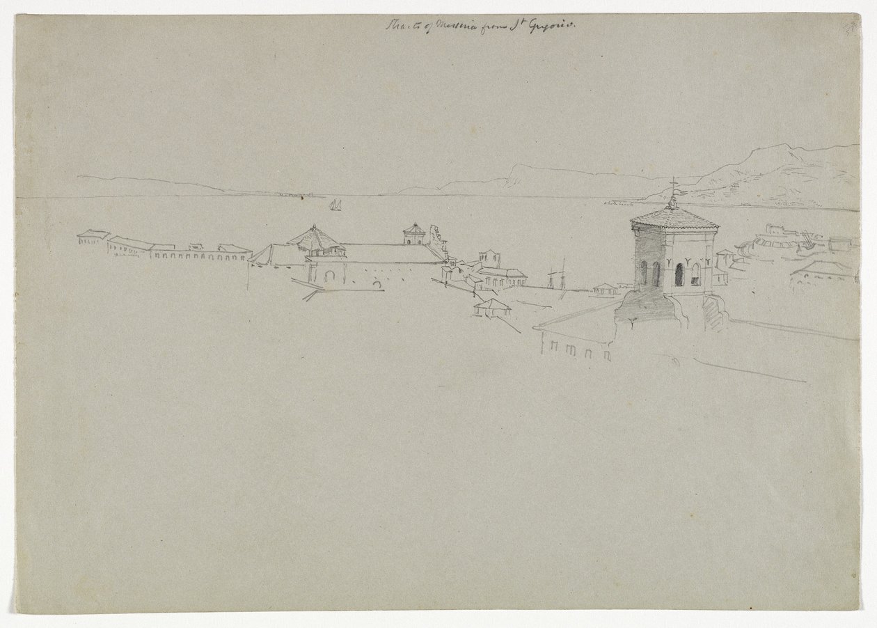 Straße von Messina von San Gregorio, Messina, Sizilien, 1842 von Thomas Cole