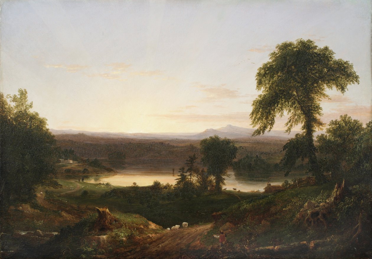 Sommerdämmerung, eine Erinnerung an eine Szene in Neuengland, 1834 von Thomas Cole