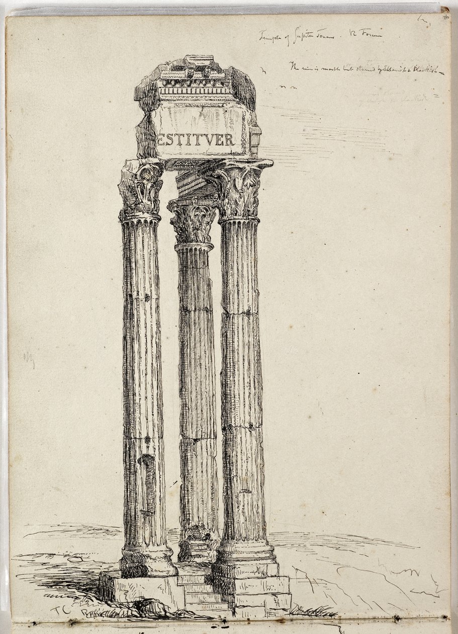 Tempel des Vespasian, genannt der Tempel des Jupiter Tonans, Römisches Forum, ca. 1831 von Thomas Cole