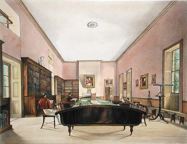 Der obere Raum der Gibraltar Garrison Library, illustriert in Select Views of the Rock and Fortress of Gibraltar von J.M. Carter, 1845 von Thomas Colman Dibdin