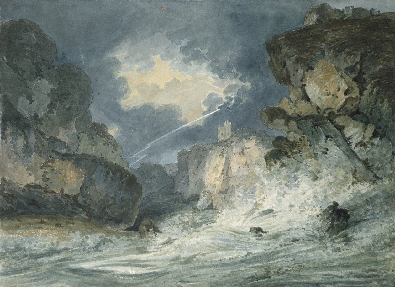 Dunstanburgh Castle in einem Gewitter, 18. Jahrhundert von Thomas Girtin
